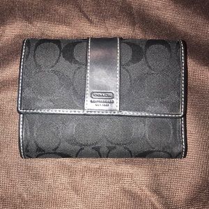 Coach Black Fabric and Leather Foldover Wallet